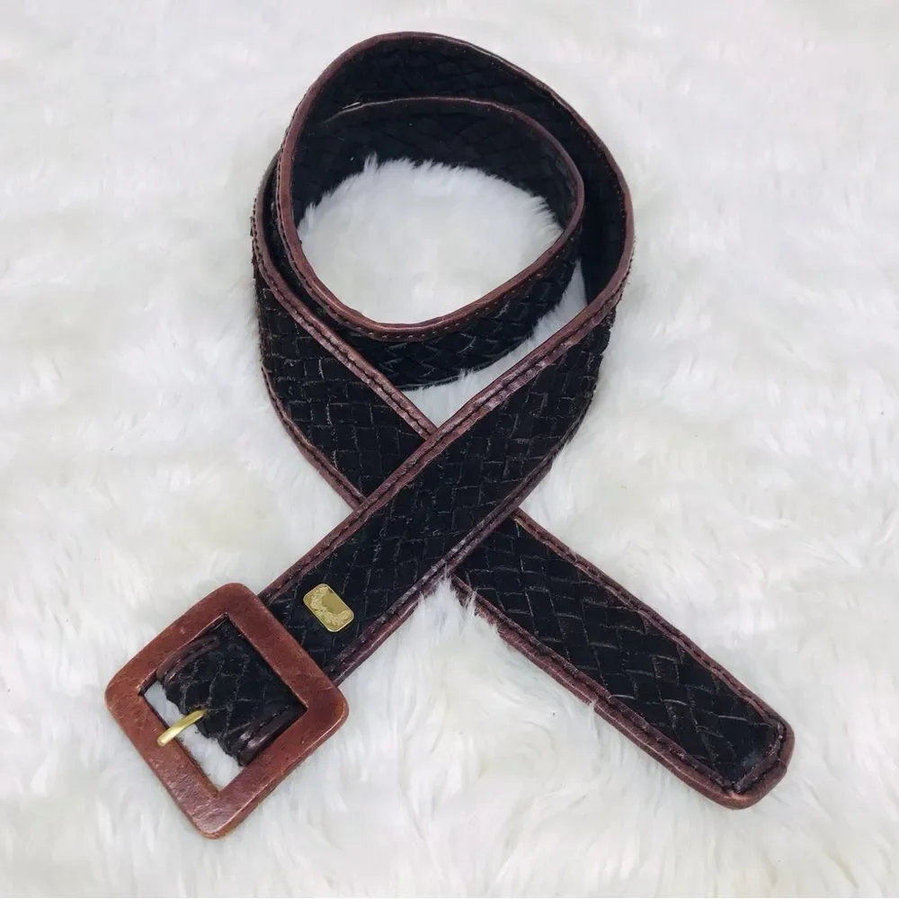 VINTAGE 70s 80s Wide Braided Brown Suede Belt Woven Boho Gypsy Hippie X-Large 1X